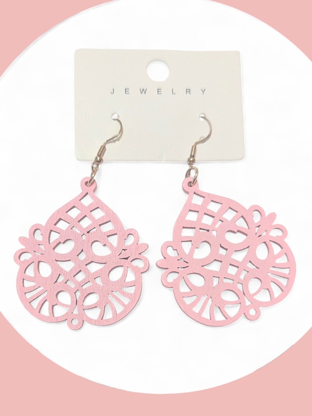 Pink Filigree Drop Earrings -